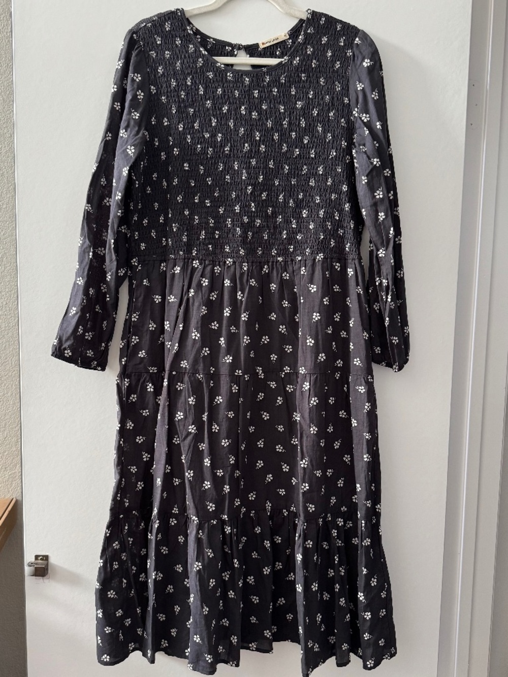 Marine Layer Black Floral Smocked Midi Dress XL